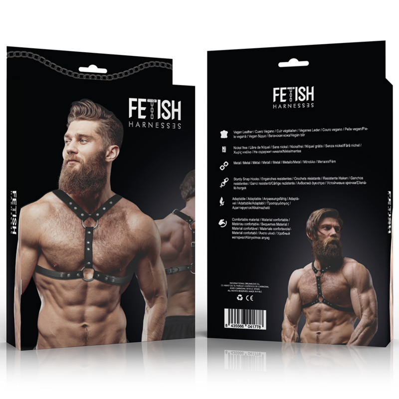 Fetish Submissive Attitude - Brustharness aus Ökoleder mit Doppelter Unterstützung und Nieten für Mnner