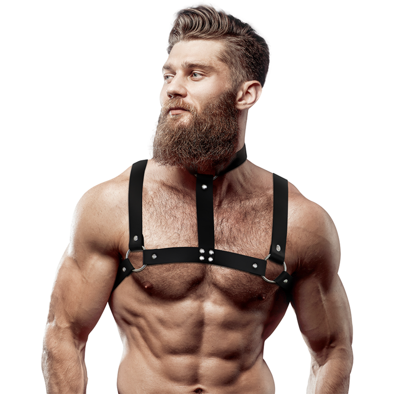 Fetish Submissive Attitude - Verstellbarer Brustharness aus Ökoleder mit Halskette für Mnner