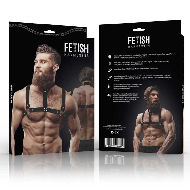 Fetish Submissive Attitude - Verstellbarer Brustharness aus Ökoleder mit Halskette für Mnner