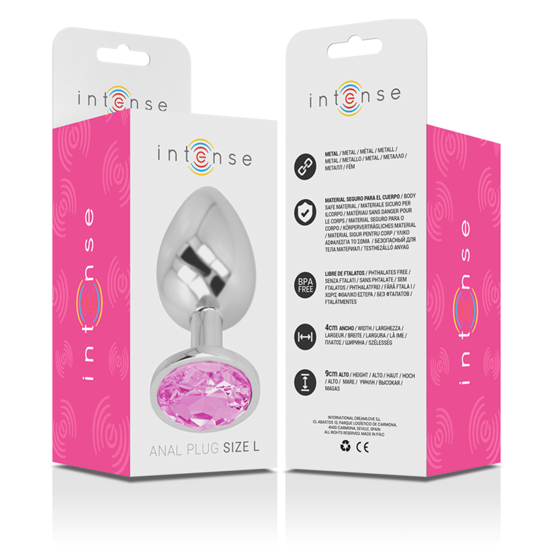 Intense - Analplug aus Aluminiummetall mit Rosa Kristall, Grösse L