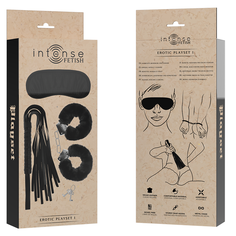 Intense - Fetish Erotikspielset 1 mit Handschellen, Blindmaske und Peitsche