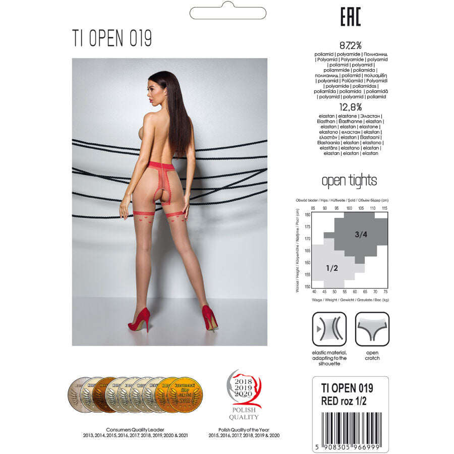 Passion - Tiopen 019 Rote Strumpfhose 3/4 20 den
