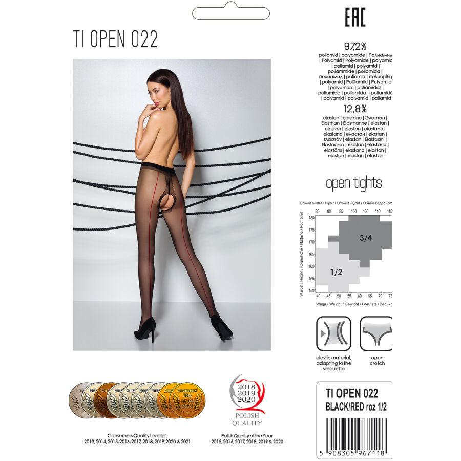 Passion - Tiopen 022 Schwarz/Rot Strumpfhose 3/4 20 den