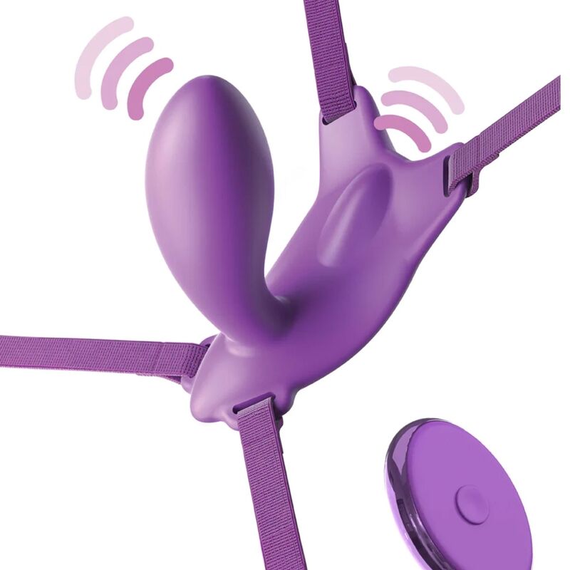 Fantasy for Her - g-Spot-Schmetterlingsgeschirr mit Vibrator, Wiederaufladbar und Violetter Fernbedienung