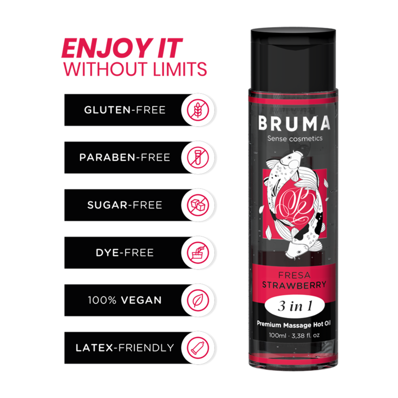 Bruma - Premium-Massageöl mit Wärmeeffekt, Erdbeere-Geschmack 3 in 1 - 100 ml