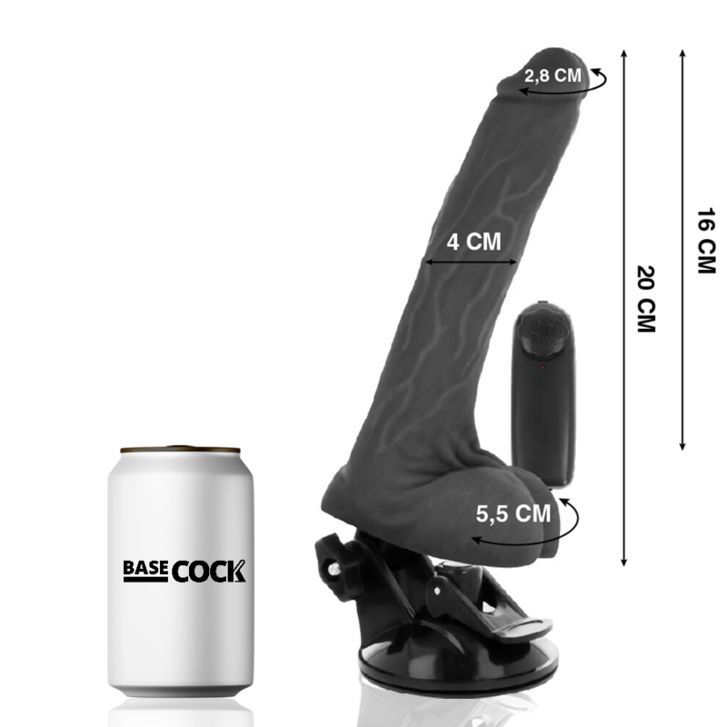 Basecock - Realistischer Vibrator mit Fernbedienung Schwarz mit Hoden 20 cm-x-4 cm