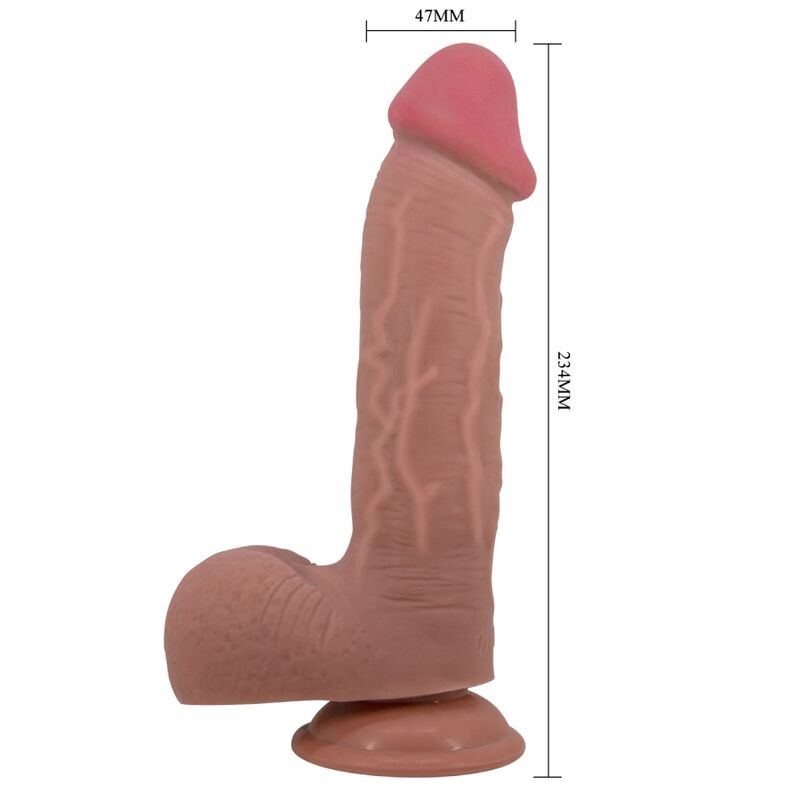 Pretty Love - Realistischer Dildo der Sliding Skin-Serie mit Sliding Skin-Saugnapf Braun 23,4 cm