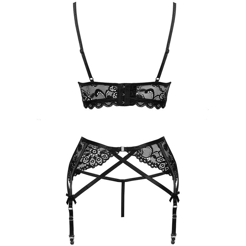 Livco Corsetti Fashion - Moridam Lc 90552 Bh + Strumpfgürtel + Hösche Negro L/XL