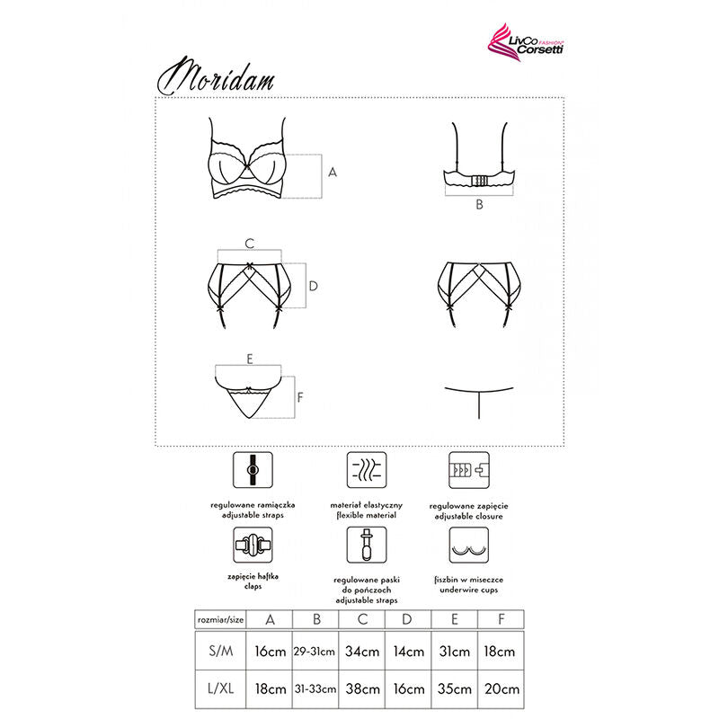 Livco Corsetti Fashion - Moridam Lc 90552 Bh + Strumpfgürtel + Hösche Negro L/XL