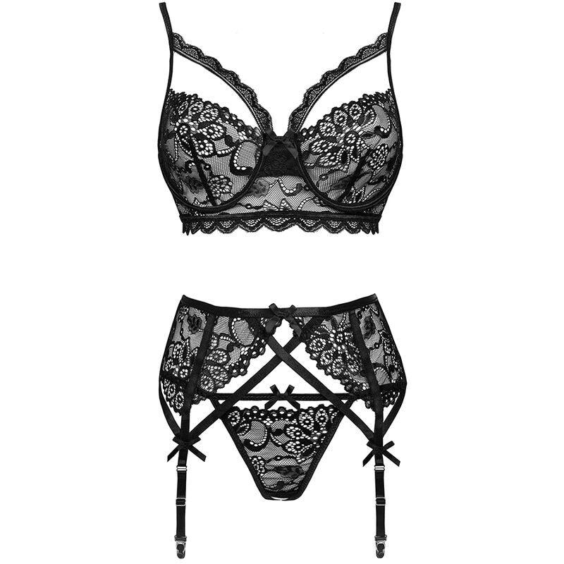 Livco Corsetti Fashion - Moridam Lc 90552 Bh + Strumpfgürtel + Hösche Negro L/XL