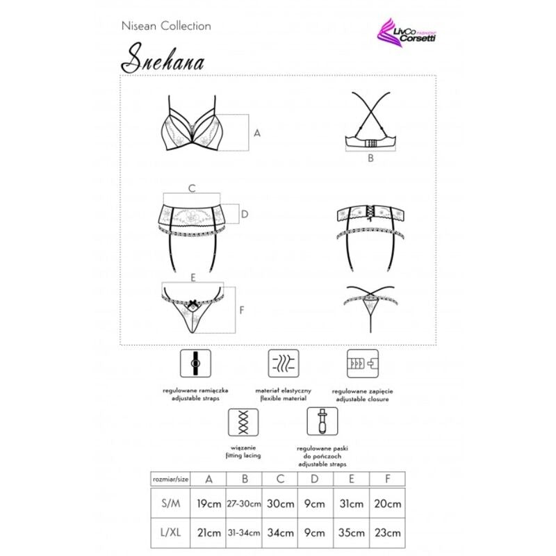 Livco Corsetti Fashion - Snehana Lc 90443 Bh + Strumpfgürtel + Hösche Schwarz L/XL