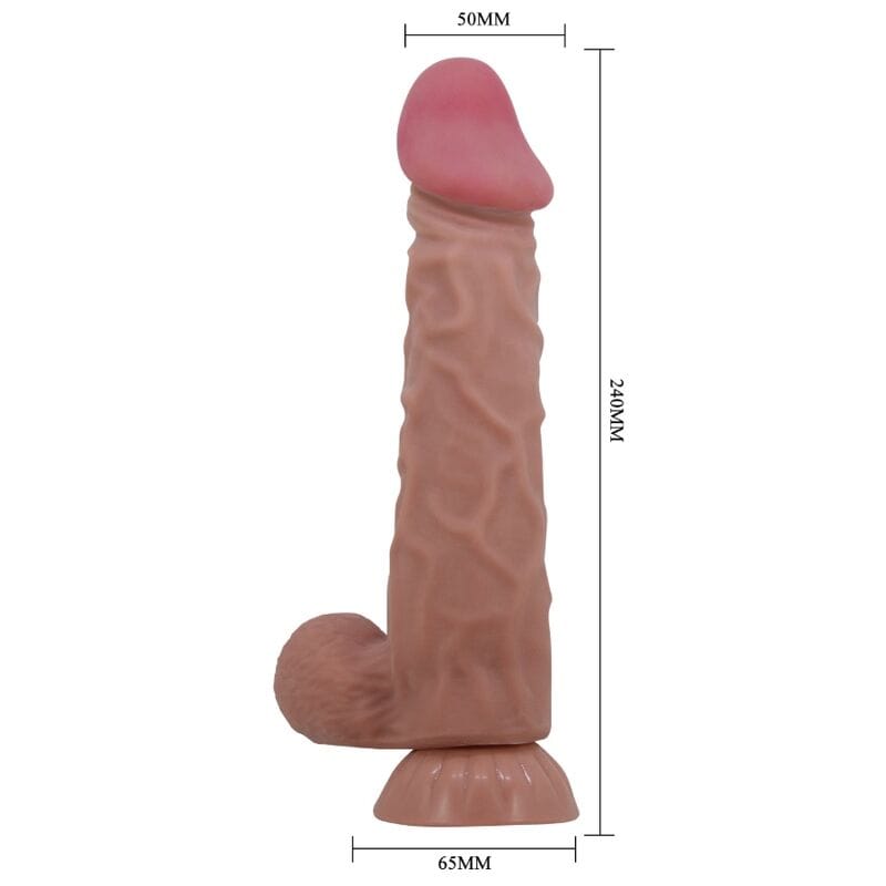 Pretty Love - Realistischer Dildo der Sliding Skin-Serie mit Sliding Skin-Saugnapf Braun 24 cm