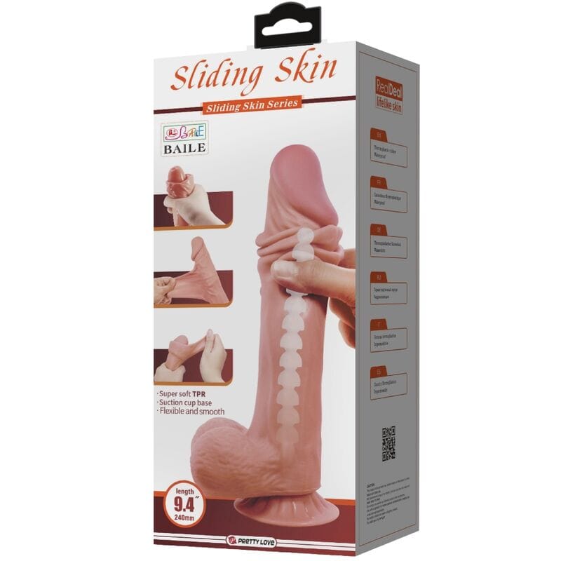 Pretty Love - Realistischer Dildo der Sliding Skin-Serie mit Sliding Skin-Saugnapf Braun 24 cm