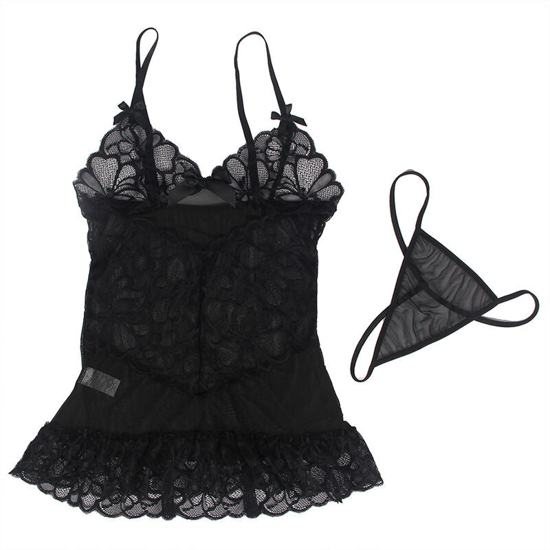 Subblime - Babydoll mit Verstellbaren Trgern und Transparenter Spitze mit Blumendruck Schwarz L/XL
