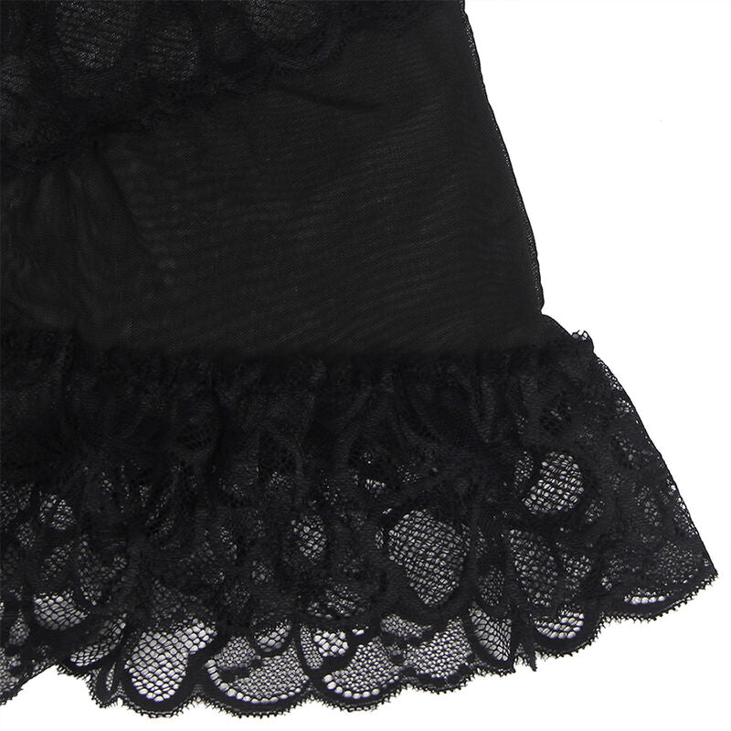 Subblime - Babydoll mit Verstellbaren Trgern und Transparenter Spitze mit Blumendruck Schwarz L/XL