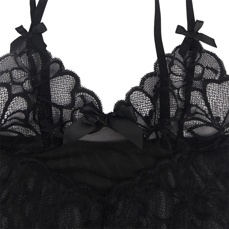 Subblime - Babydoll mit Verstellbaren Trgern und Transparenter Spitze mit Blumendruck Schwarz L/XL