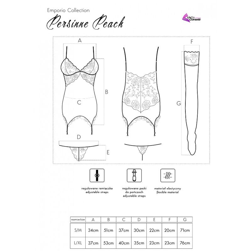 Livco Corsetti Fashion - Persinne Peach Set Korset + Höschen + Strümpfe