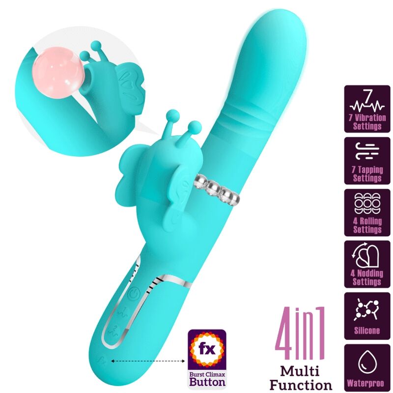 Pretty Love - Multifunktions-Kaninchenvibrator 4 in 1 Schmetterling Aquagrün