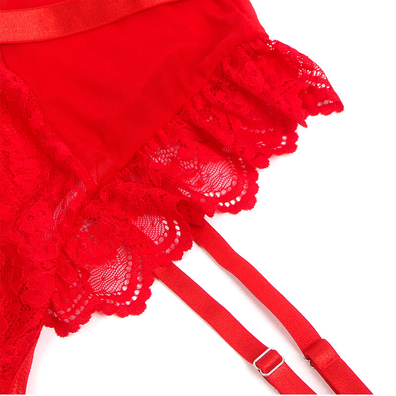 Subblime - Teddy mit Strumpfband mit Spitzendetail und Streifen Rot S/M