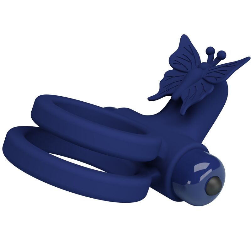 Pretty Love - Jamele Doppelring mit Vibration & Schmetterlingstimulator Blau