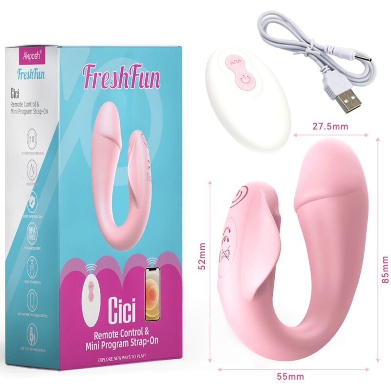 Armony - Freshfun Cici Stap-On Vibrator Fernbedienung und App 10 Vibrationen Rosa