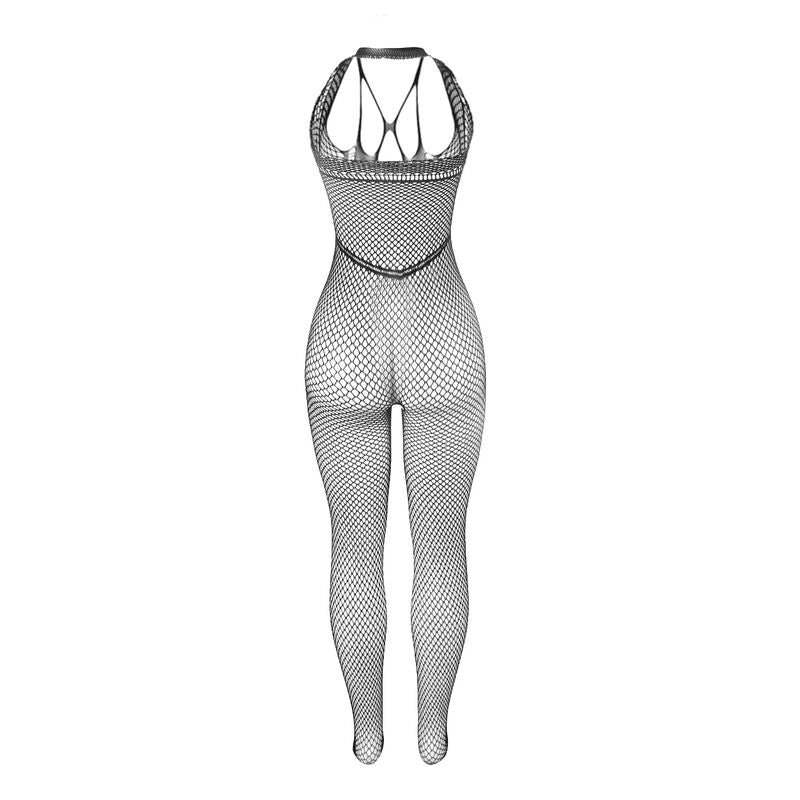 Subblime - 951788 Langer Netz-Bodystocking mit Riemen auf Brust und Rücken Schwarz Eine Grösse