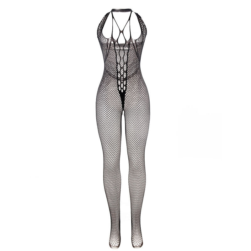 Subblime - 951788 Langer Netz-Bodystocking mit Riemen auf Brust und Rücken Schwarz Eine Grösse