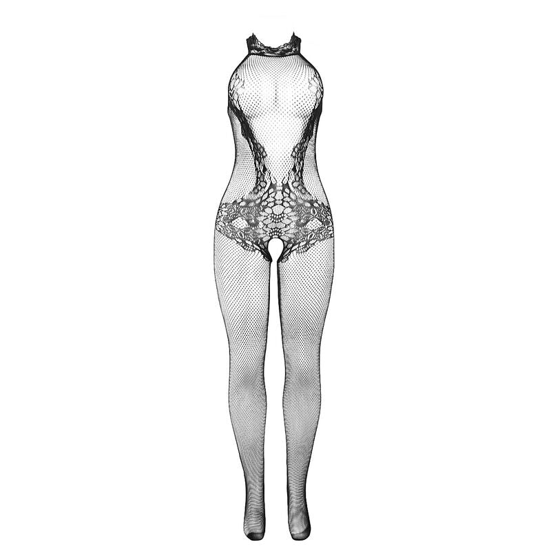 Subblime - 951801 Bodystocking aus Netz und Spitze mit Oberem Ausschnitt Schwarz Eine Grösse
