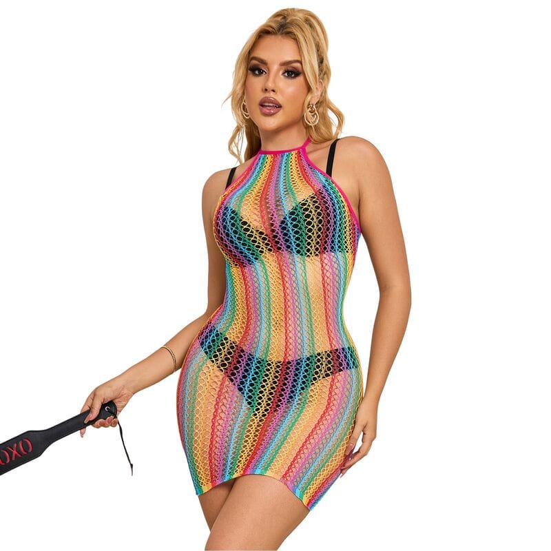 Kleid Regenbogen-Netzkleid Eine