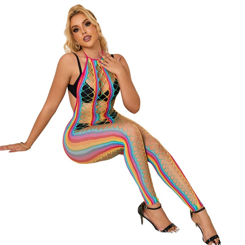 Subblime - 952358 Rainbow Mesh Neckholder-Bodystocking XS/M