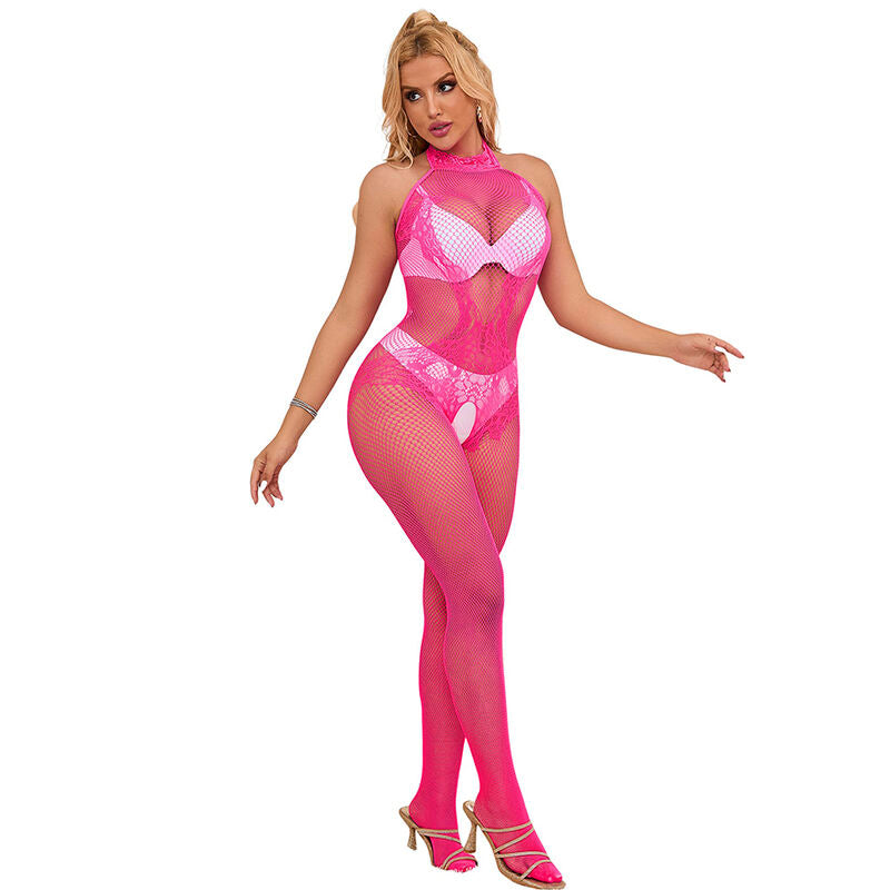 Subblime - 952389 Bodystocking mit Schnittfreiem Netz und Spitze mit Hohem Hals Eine Grösse