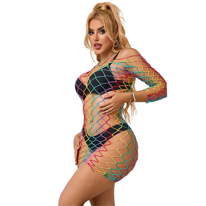 Subblime - 952426 Regenbogen-Kleid mit Langen Rmeln und Netz Eine Grösse
