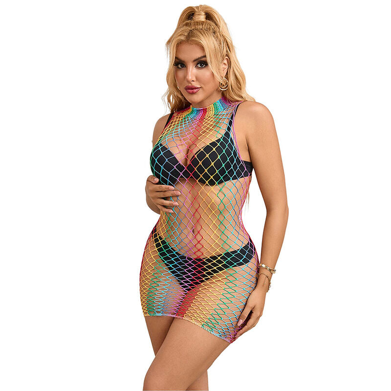 Subblime - 952433 Rainbow Hoher Kragen Rmelloser Netz Kleid Eine Grösse