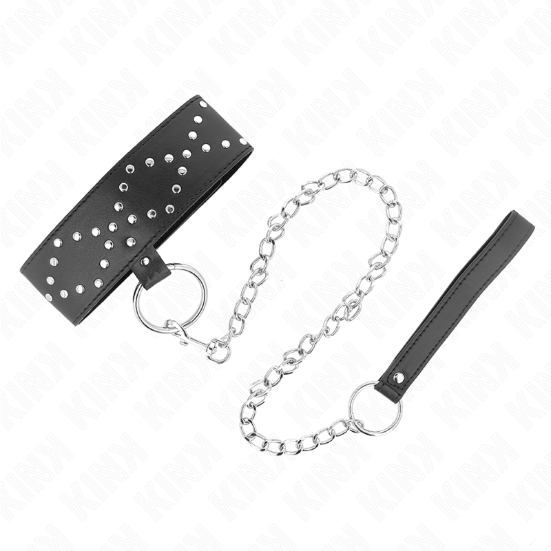 Kink - Halskette 65 cm mit Leine mit Silbernen Nieten Modell 3 Verstellbar 36-43 cm x 5 cm