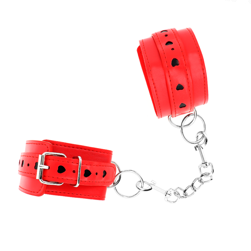 Kink - Rote Handgelenksfesseln mit Schwarzer Herzeinlage, Verstellbar 21-28 cm x 5,5 cm
