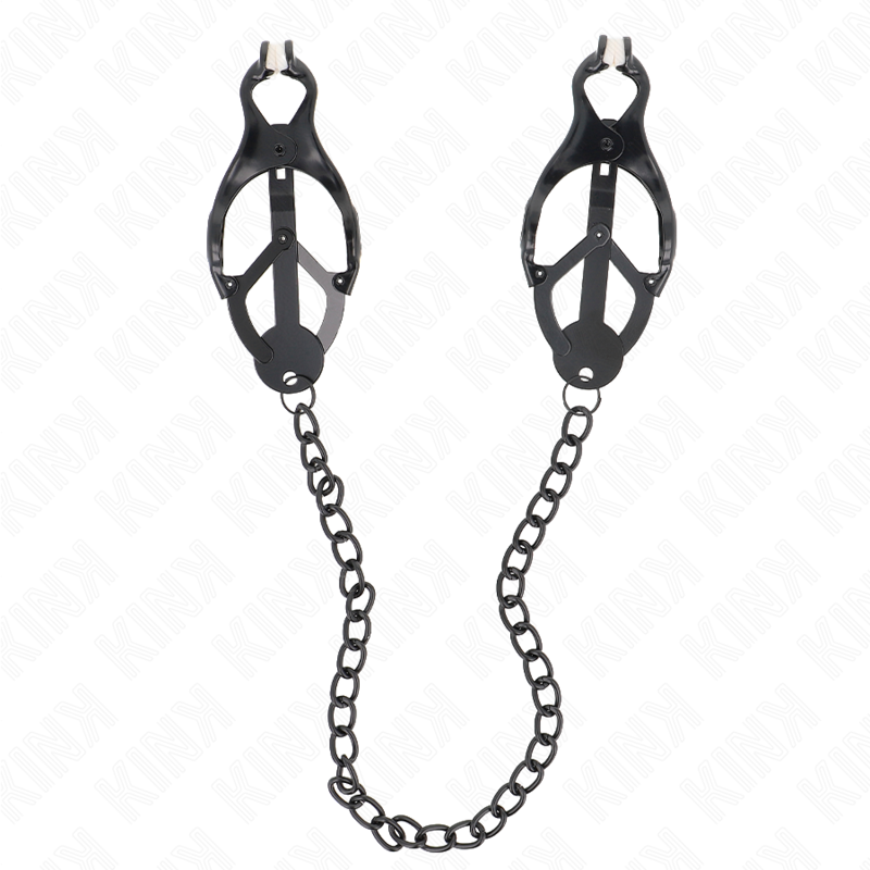 Kink - Japanische Kleeblatt-Nippelklammern mit Kette Schwarz 30 cm