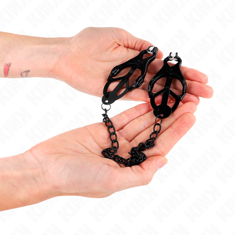 Kink - Japanische Kleeblatt-Nippelklammern mit Kette Schwarz 30 cm