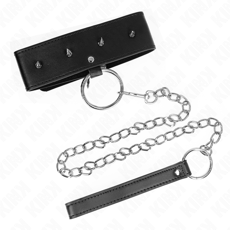 Kink - Halskette 65 cm mit Leine mit Silbernen Nieten Modell 2 Verstellbar 36-43 cm x 5 cm