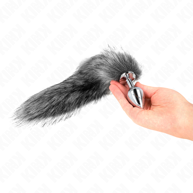 Kink - Anal Plug Grösse M 8 x 3,5 cm mit Kunststoffschwanz 40 cm Grau