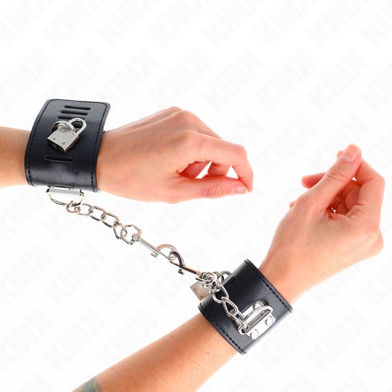 Kink - Handgelenkfesseln mit Vorhängeschloss Verschluss Schwarz Verstellbar 16-23 cm x 5,5 cm