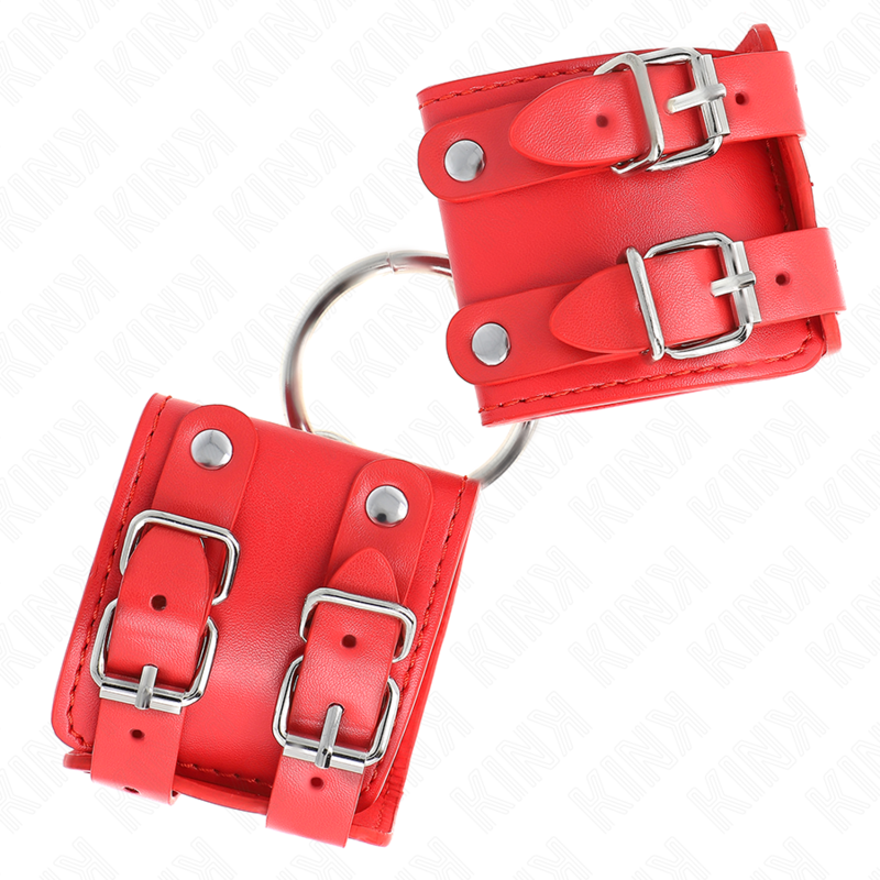 Kink - Feste Handgelenkfesseln mit Ring und Nieten Verstellbar Rot 17-22 cm x 6,5 cm