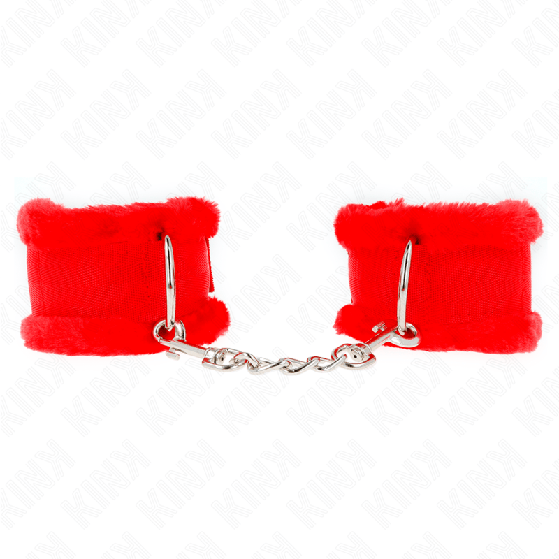 Fesselset pelzgefütterte Handgelenkfesseln Rot Verstellbar 17 cm – Ansicht 2