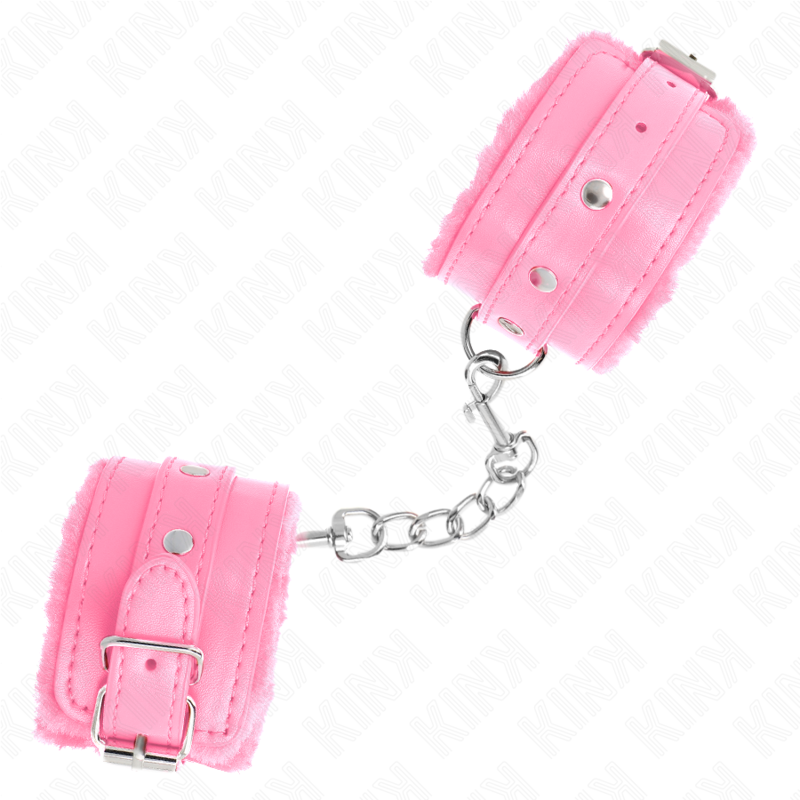 Kink - Premium Pelzgefütterte Handgelenkfesseln Rosa mit Rosa Gürtel Verstellbar 17-29 cm x 6 cm