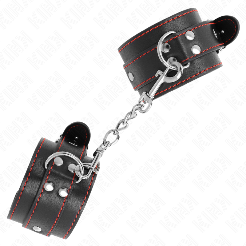 Kink - Handgelenkfesseln Schwarz mit Rotem Futter Verstellbar 20-28 cm x 5,5 cm