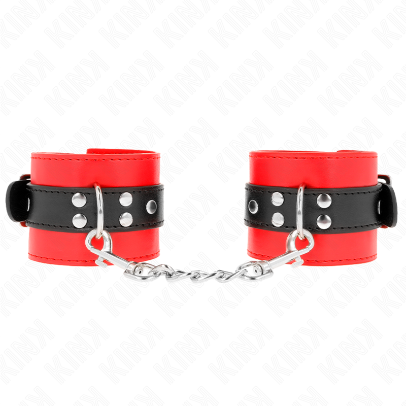 Kink - Handgelenkfesseln Rot mit Schwarzem Gürtel Verstellbar 17-28 cm x 6 cm