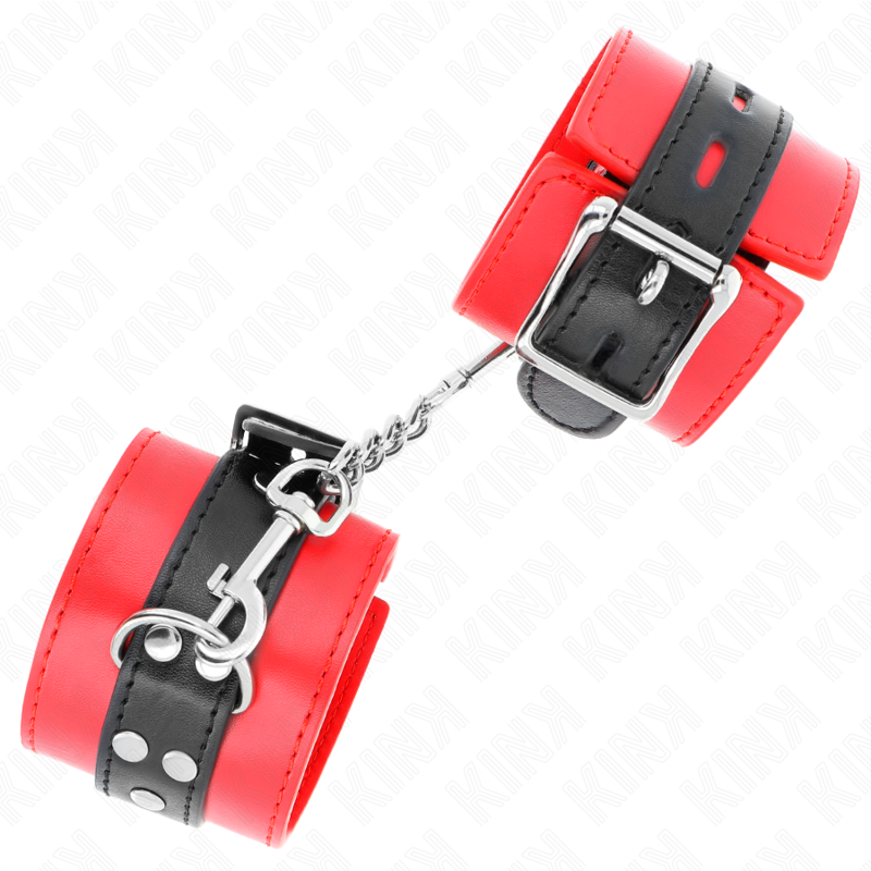 Kink - Handgelenkfesseln Rot mit Schwarzem Gürtel Verstellbar 17-28 cm x 6 cm