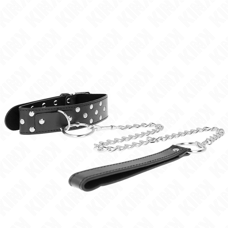 Kink - Ring Nieten Band Halskette mit Gürtel 65 cm Schwarz Verstellbar 36-50 cm x 3,8 cm