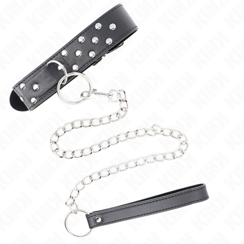 Kink - Ring Nieten Band Halskette mit Gürtel 65 cm Schwarz Verstellbar 36-50 cm x 3,8 cm