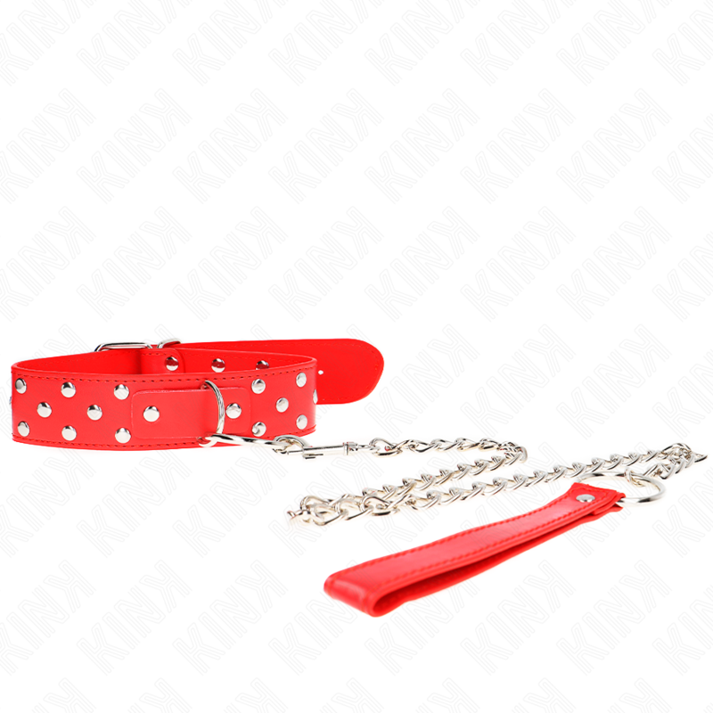 Kink - Ring Nieten Band Halskette mit Gürtel 65 cm Rot Verstellbar 36-50 cm x 3,8 cm