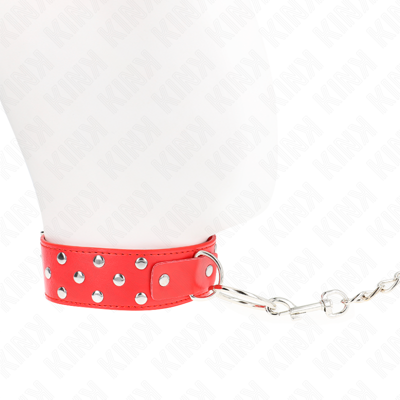 Kink - Ring Nieten Band Halskette mit Gürtel 65 cm Rot Verstellbar 36-50 cm x 3,8 cm